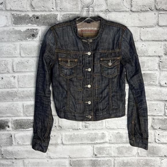Banana Republic Premium Denim Cropped Dark Wash Jean Jacket Size XS - Picture 11 of 15